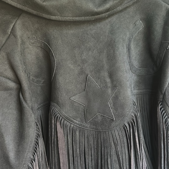 Unique Vintage 70s Faux Suede Fringe Cattle Call Crop Jacket Black Sz 1X/16 - Picture 8 of 9